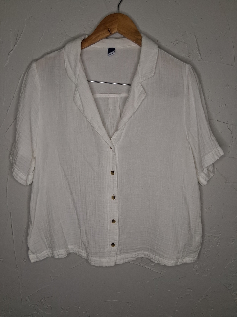 Old Navy Calla Lily White 100% Cotton Gauze Button Front Camp Shirt Women's Sz M - Picture 2 of 8